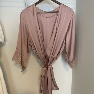 H&M Pink Satin and Lace Bathrobe